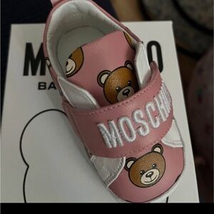 Moschino Pink and White Teddy Bear Baby Shoes